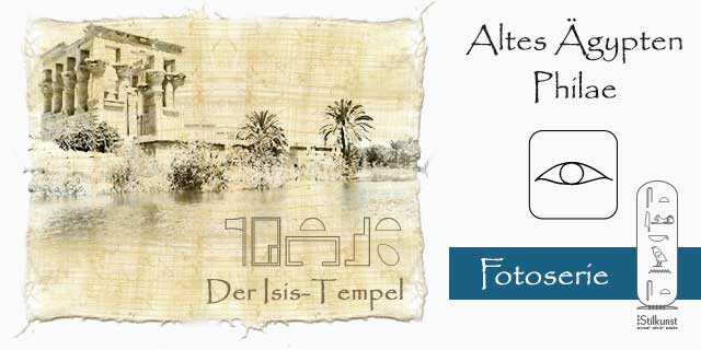 Titelbild Philae mit dem ägyptischen Namen der Tempelanlage in Hieroglyphen