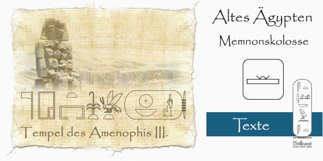 Titelbild memnonskolosse mit dem ägyptischen Namen der Tempelanlage in Hieroglyphen