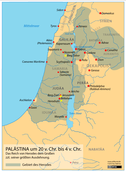 Karte Palästinas zwischen 20 v. Chr. und 4 v. Chr.