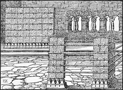 Holzschnitt, Bild zum II. Buch Mose, Kapitel 26: Die Holzarbeiten für das Heiligtum in der Stiftshütte.