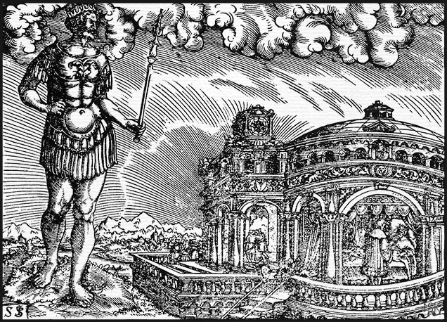 Holzschnitt, Bild zum Buch des Propheten Daniel, Kapitel 1, Nebukadnezars Traum von der Statue
