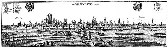 Stadtansicht von Magdeburg, Stich von Matthäus Merian, 1645
