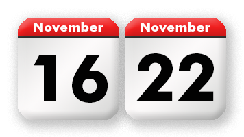 der Bußtag liegt<br>zwischen dem 16. November und dem 22. November eines Jahres