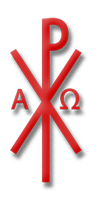 Christusmonogramm mit A und O in der liturgischen Farbe Rot