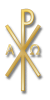 Christusmonogramm mit A und O in Gold (Ersatz der liturgischen Farbe Weiß)