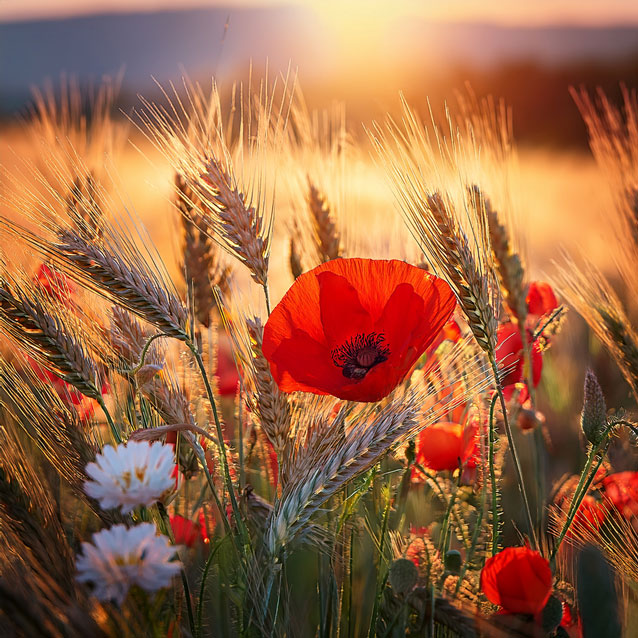 Mohn und Kornblumen im Weizenfeld | Grafik: © © Geschütztes Bildmaterial, Reiner Makohl, Adobe Firefly